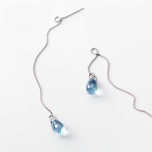 Glassy Tear Drops Chain Earrings