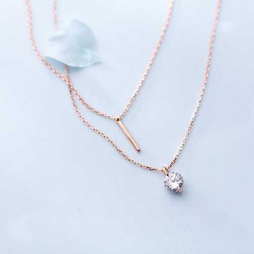 Scintillating Solitaire & Bar Layered Necklace