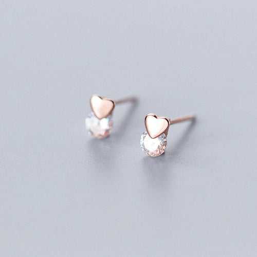 Solitaire In Heart Minimal Studs