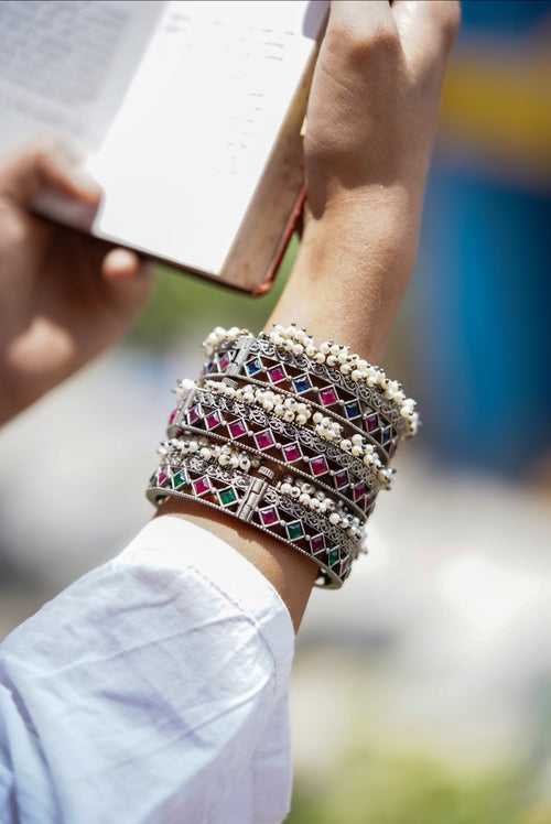 Pearl Cluster Cuff (Pink & Blue)