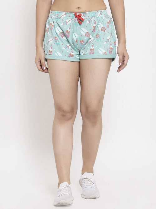 Women Green Printed Low-Rise Shorts