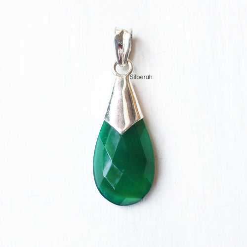 Green Onyx Drop Silver Pendant