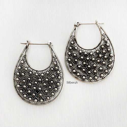 Phool Bali Hoop Silver Earring