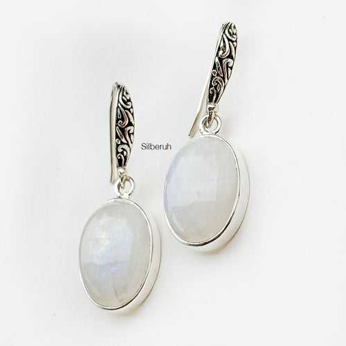 Rainbow Moonstone Oval Silver Earring