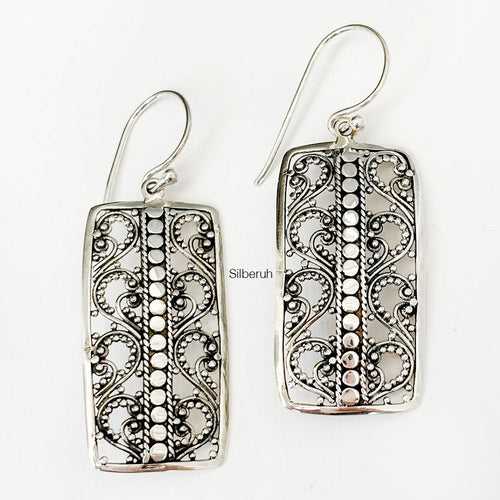 Rectangular Filigree Silver Earring