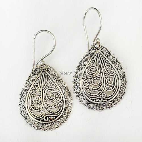 Teardrop Filigree Silver Earring