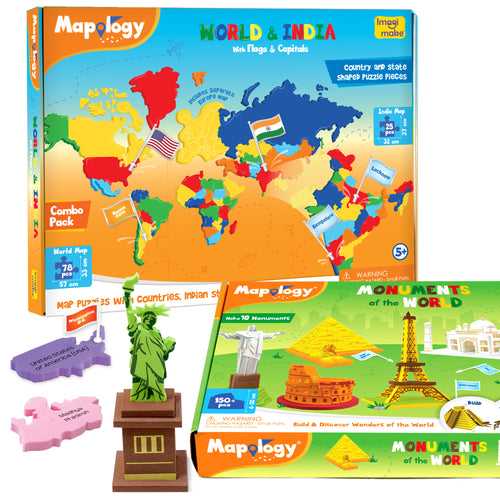 Mapology - India & World Map with Monuments of the World