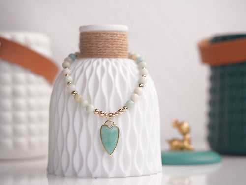 Amazonite Necklace with Love Shape Pendant