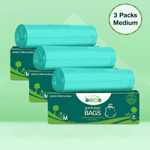 Compostable Garbage Bags, 19" x 21", Medium, Pack of 3, 15 bags/roll