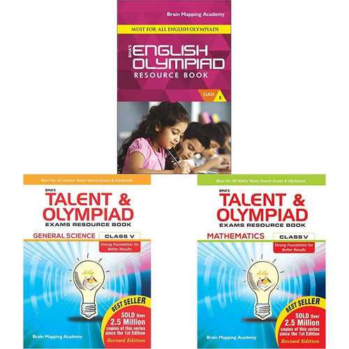 Class 5 Olympiad Exams Resource Books - Maths, Science, English - Set of 3 Books