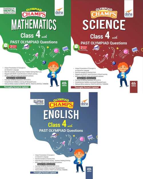 Olympiad Champs Science, Mathematics, English Class 4 with Past Questions 4th Edition (set of 3 books)