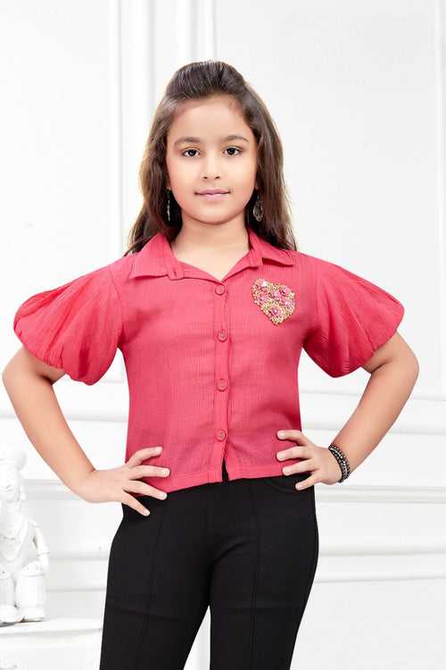 Girls Pink Fancy Collar Style Top