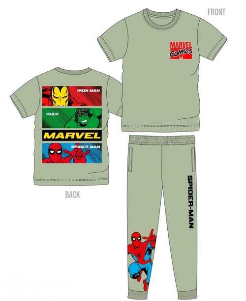 Boys Light Olive Marvel Print casual Co-Ord Set
