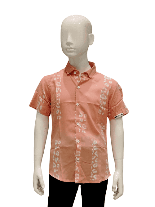 Boys Peach Melocotun Printed Half Sleeve Fancy Shirt