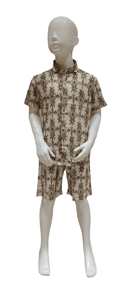 Boys Buff Printed Half Sleeve Shirt With Shorts Co-Ord Set
