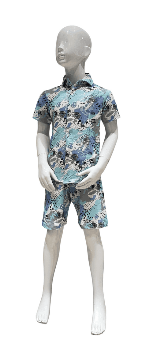 Boys Silio Real Printed Half Sleeve Shirt With Shorts Co-Ord Set