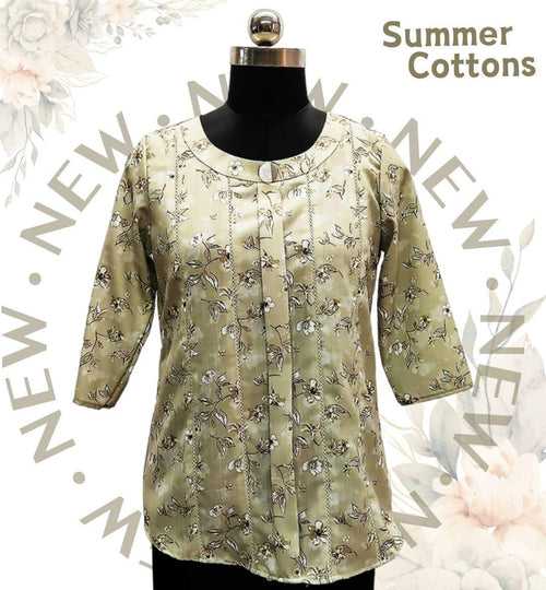 Women Green Floral Printed Cotton Fancy Top