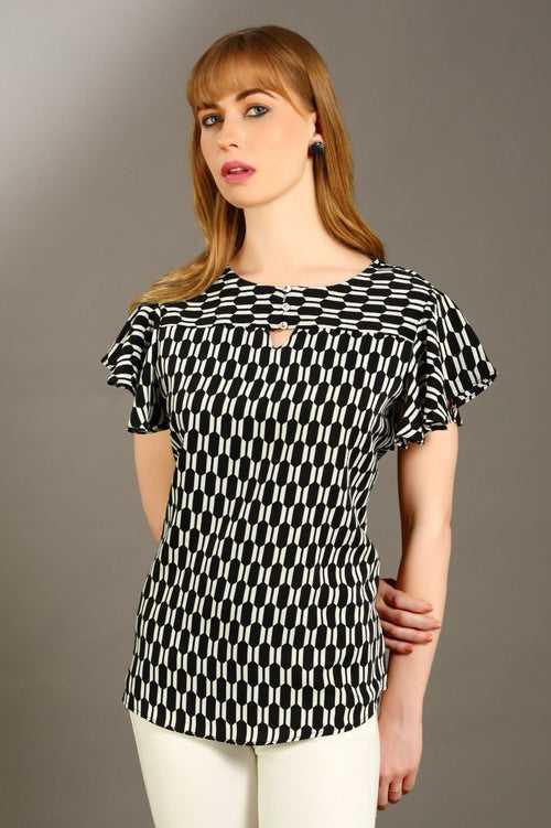 Women Black And White Printed Fancy Top