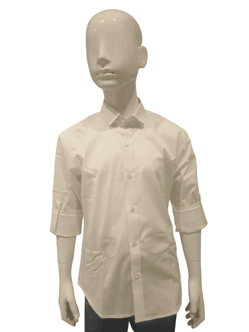 Boys White Full Sleeve Plain Cotton Shirt