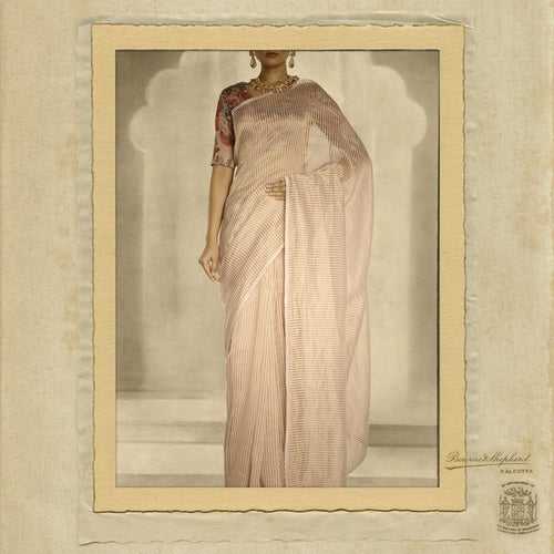 Lilac & gold missing stripe maheshwari saree