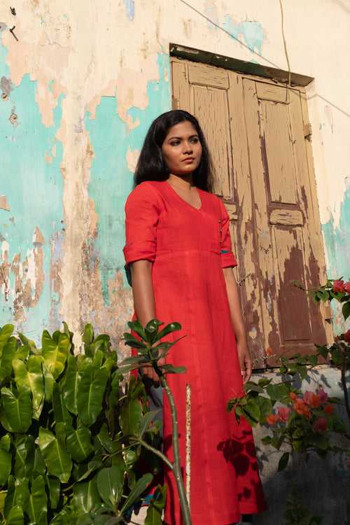 Crimson Linen Kurta