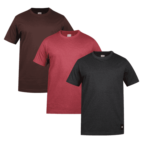 Men's ARMOR Crew Neck T-shirt 3 PC PACK Red-Brown-Charcoal