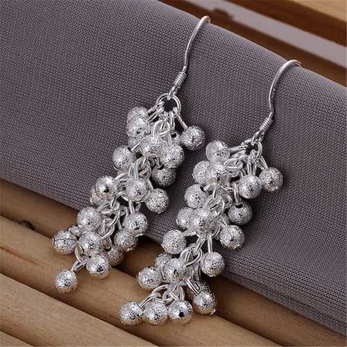 925 Silver Plated Popcorn Beads Dangle Earrings
