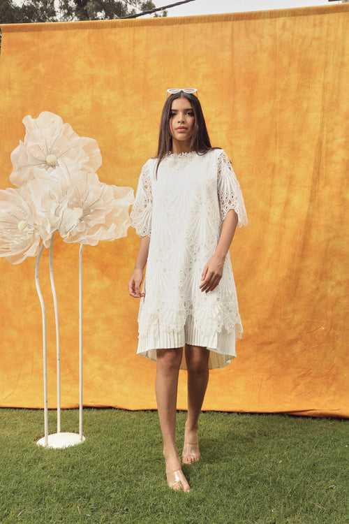 Myra Mesh Daylily Lace Dress - Ivory