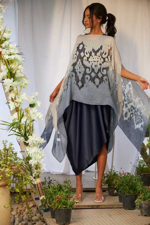 Slip Easy Dress With Organza Cape - Grey