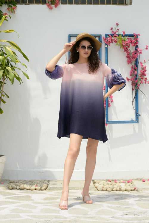 Patricia Flower up Sleeve Ombre Dress- Purple