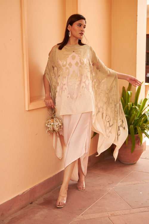 Slip Easy Dress with Organza Cape - Olive Blush