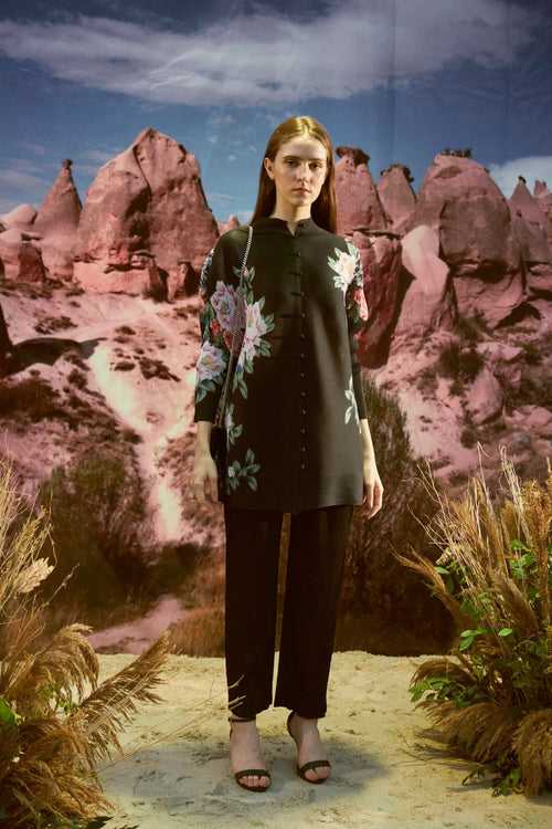 Fairlie Floral Shirt With Pleated Pant - Black