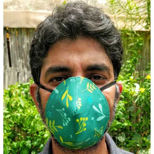 Organic Reversible Washable Round Face Mask - Green and Purple