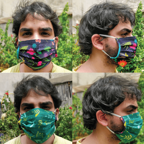 Organic Reversible Washable Pleated Face Mask - Set of 6