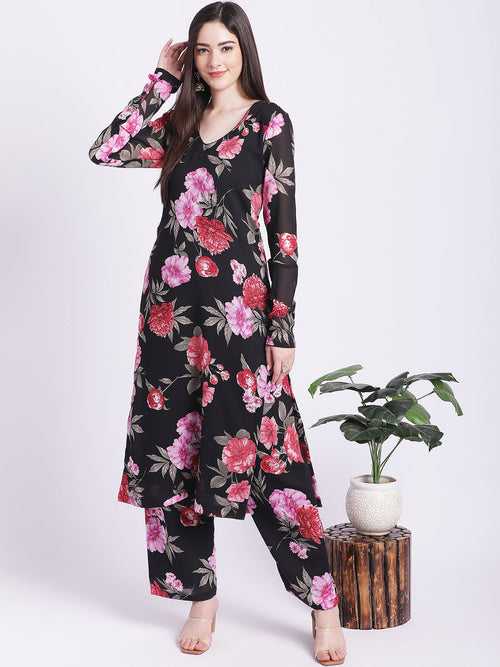 Black Floral Straight Kurti