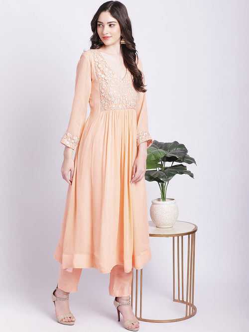 Champagne Peach Georgette Gathered Kurti