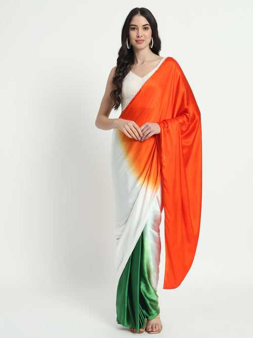 Tricolor Satin Silk ReadyMade Saree