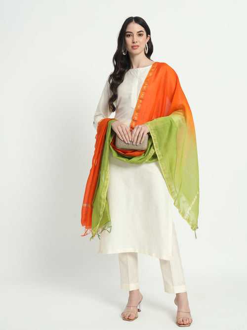 Freedom White Kurta Set with Shaded Tricolour Dupatta