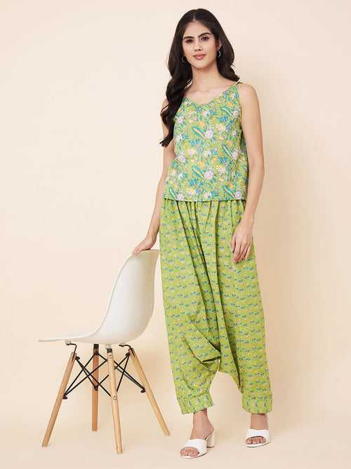 Green Printed Top with Harem Pants