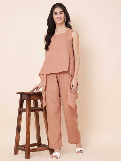 Peach Linen Top with Linen Palazzo