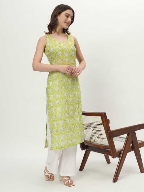 Round Neck Green Garden Kurti