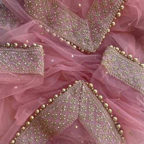 Bridal Blush Pink Jewel Embroidered Stone Net Dupatta
