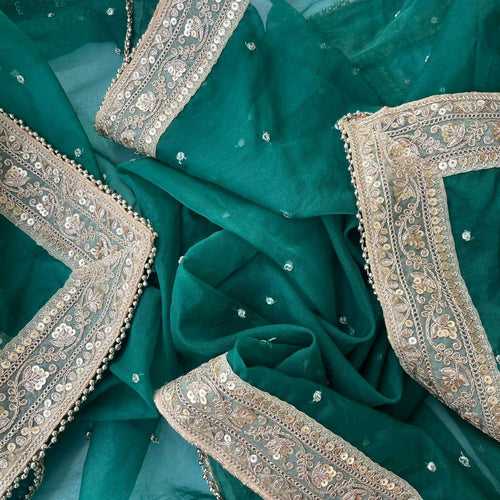 Bridal Glowing Green Sequin Organza Embroidered Dupatta