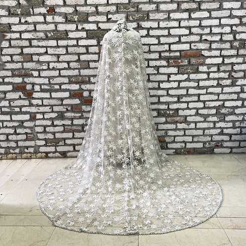 Bridal Ivory Floral Embroidered Trail Net Dupatta