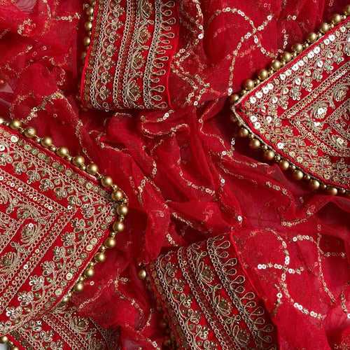 Bridal Kashish Red Net Embroidered Dupatta