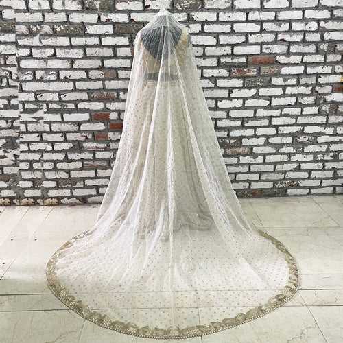 Bridal Pakeeza Ivory Zari Sequin Embroidered Trail Organza Dupatta