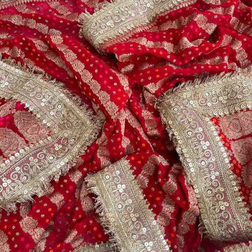 Bridal Red Regal Georgette Banarsi Embroidered Fringed Dupatta