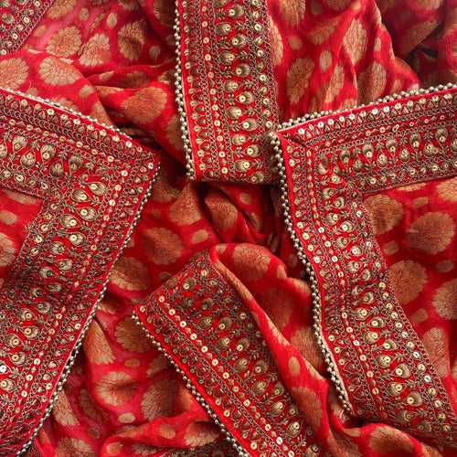 Bridal Red Royal Antique Zari Gold Banarasi Georgette Dupatta