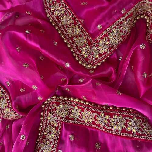 Bridal Royal Kundan Pink Sequin Embroidered Organza Dupatta
