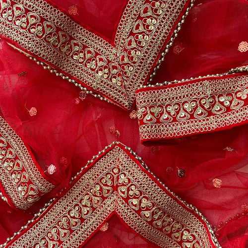 Bridal Sitara Red Sequin Net Embroidered Dupatta